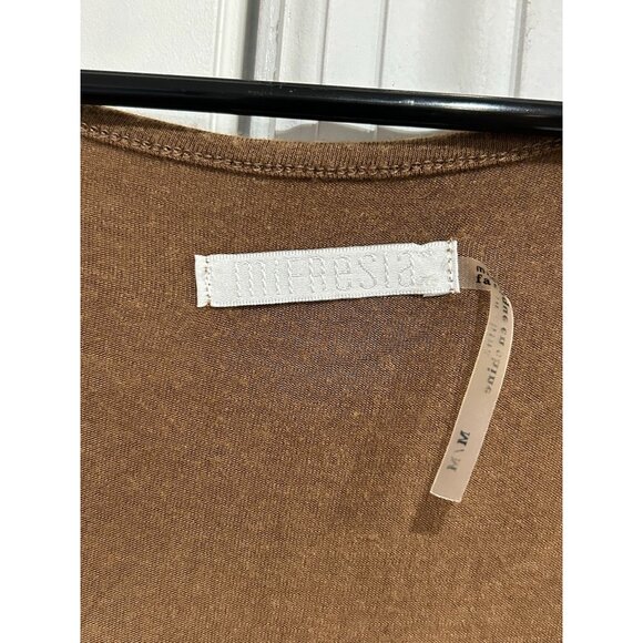 Miestre Brown Sleeveless Midi Dress With Ruched Waist V-Neckline Sz Medium - Picture 5 of 8